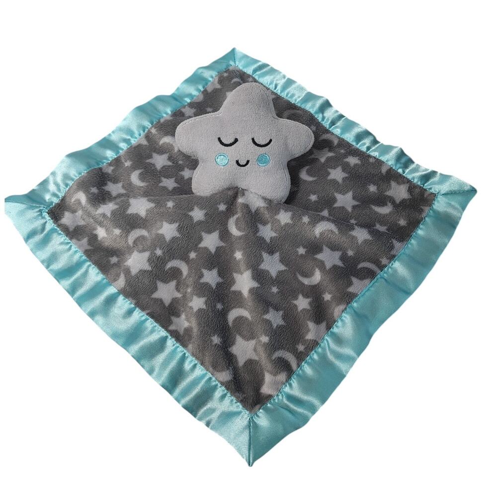 Parents Choice Baby Blanket Sleeping Star Gray Aqua 11" x 11" Secruity Lovey